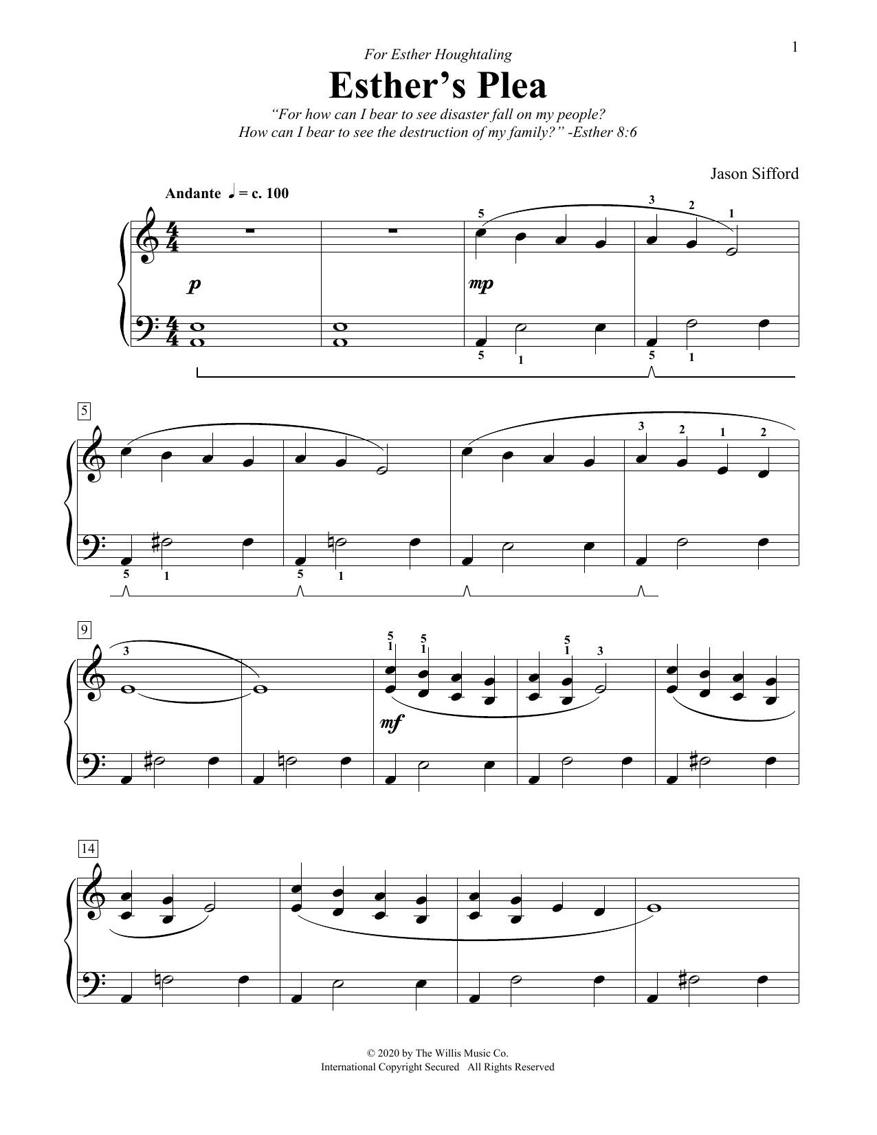 Jason Sifford Esther's Plea sheet music notes and chords arranged for Educational Piano