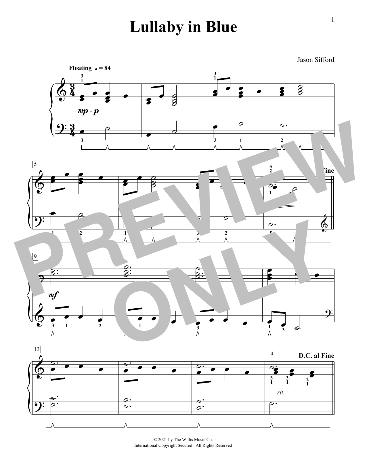 Jason Sifford Lullaby In Blue sheet music notes and chords arranged for Piano Duet
