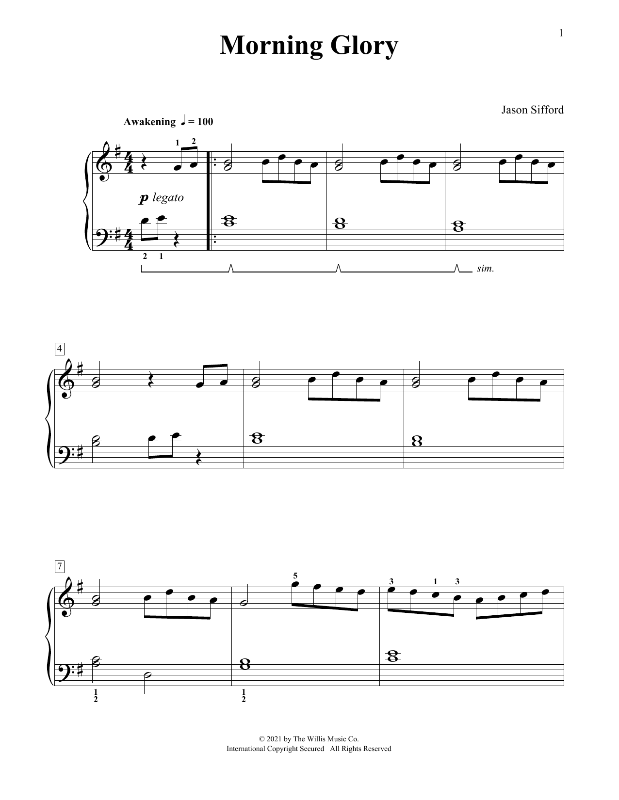 Jason Sifford Morning Glory sheet music notes and chords arranged for Piano Duet