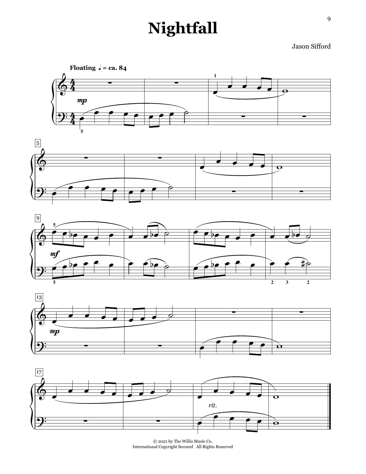 Jason Sifford Nightfall sheet music notes and chords arranged for Piano Duet