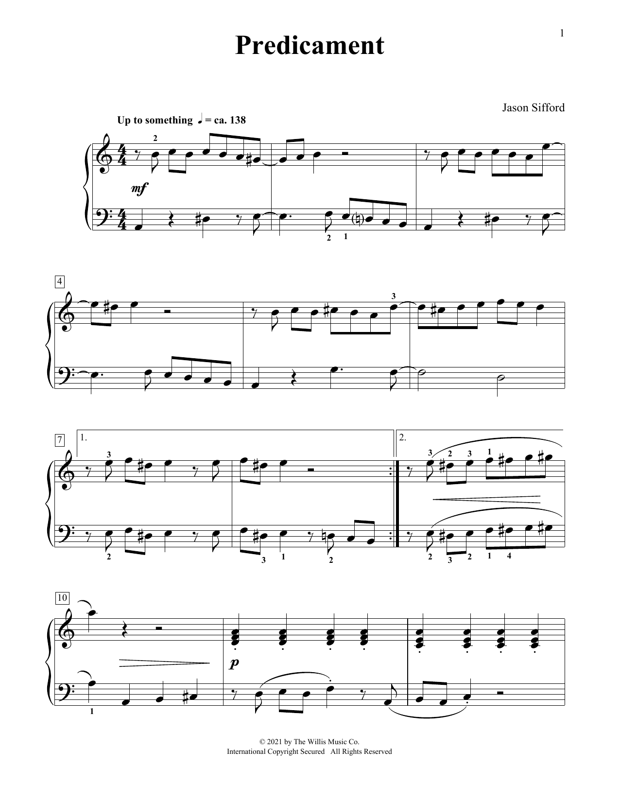 Jason Sifford Predicament sheet music notes and chords arranged for Piano Duet
