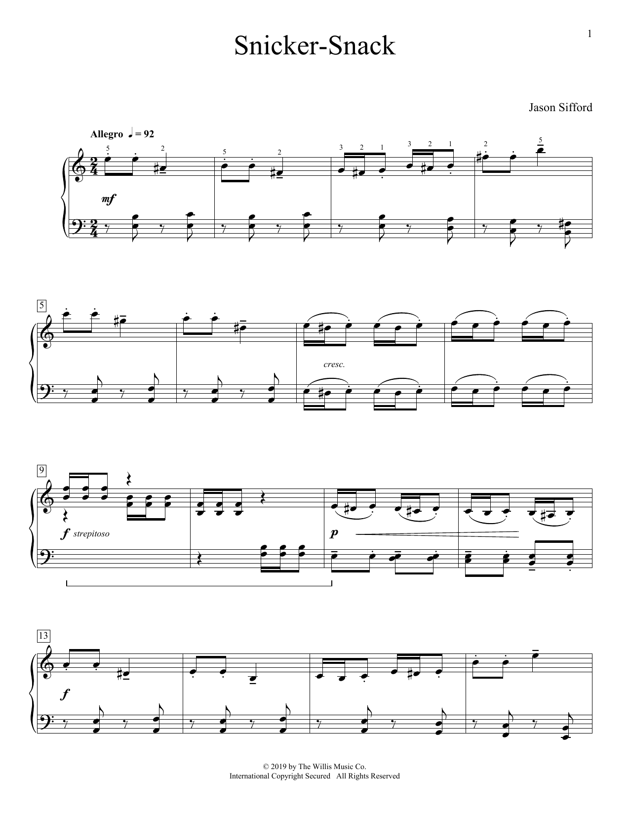 Jason Sifford Snicker-Snack sheet music notes and chords arranged for Educational Piano
