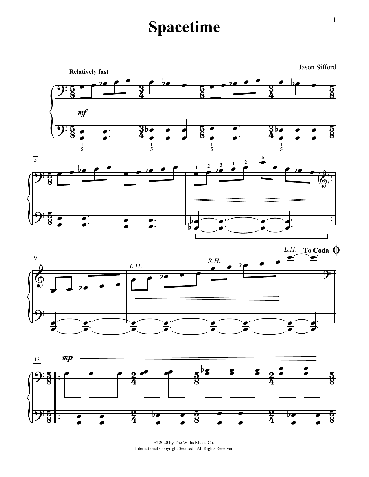 Jason Sifford Spacetime sheet music notes and chords arranged for Educational Piano