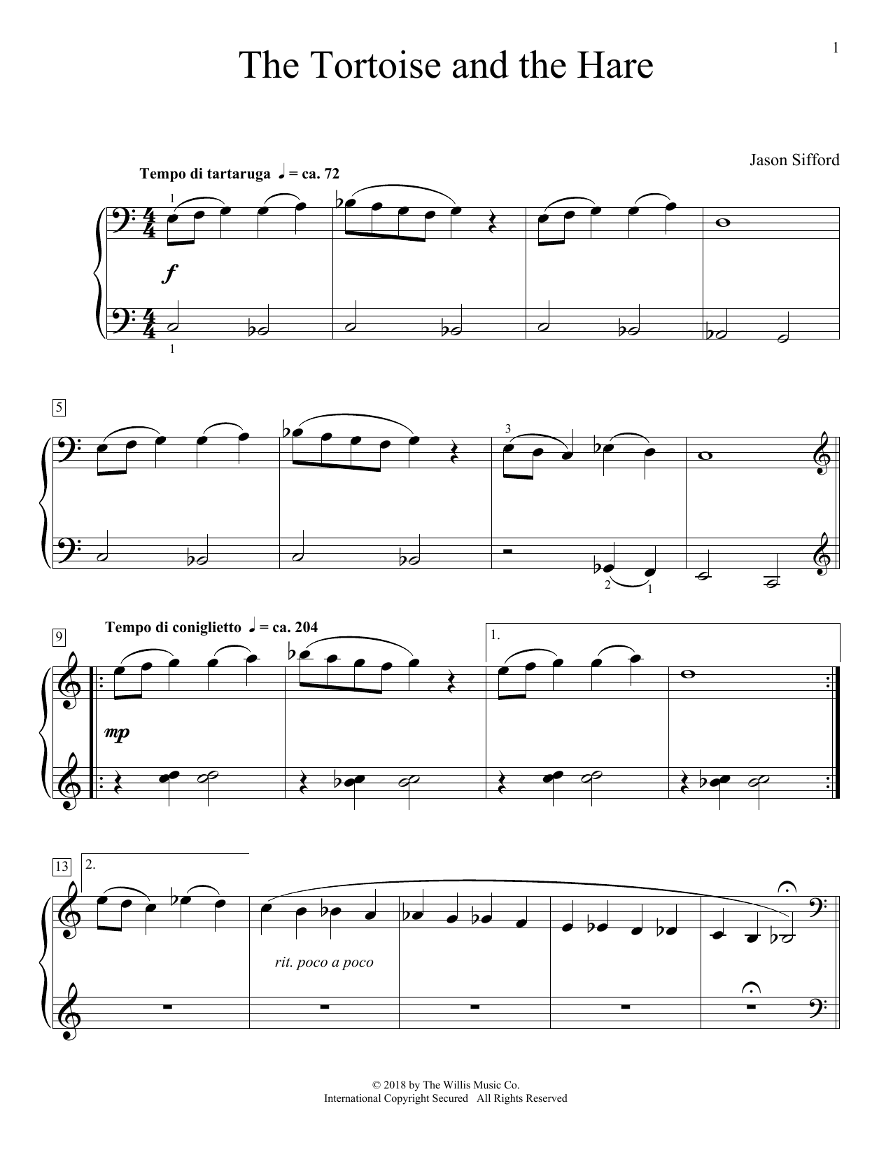 Jason Sifford The Tortoise And The Hare sheet music notes and chords arranged for Educational Piano
