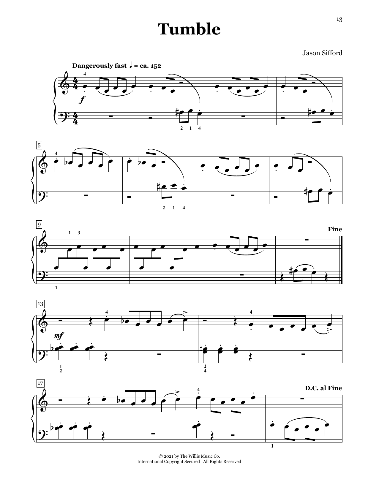 Jason Sifford Tumble sheet music notes and chords arranged for Piano Duet