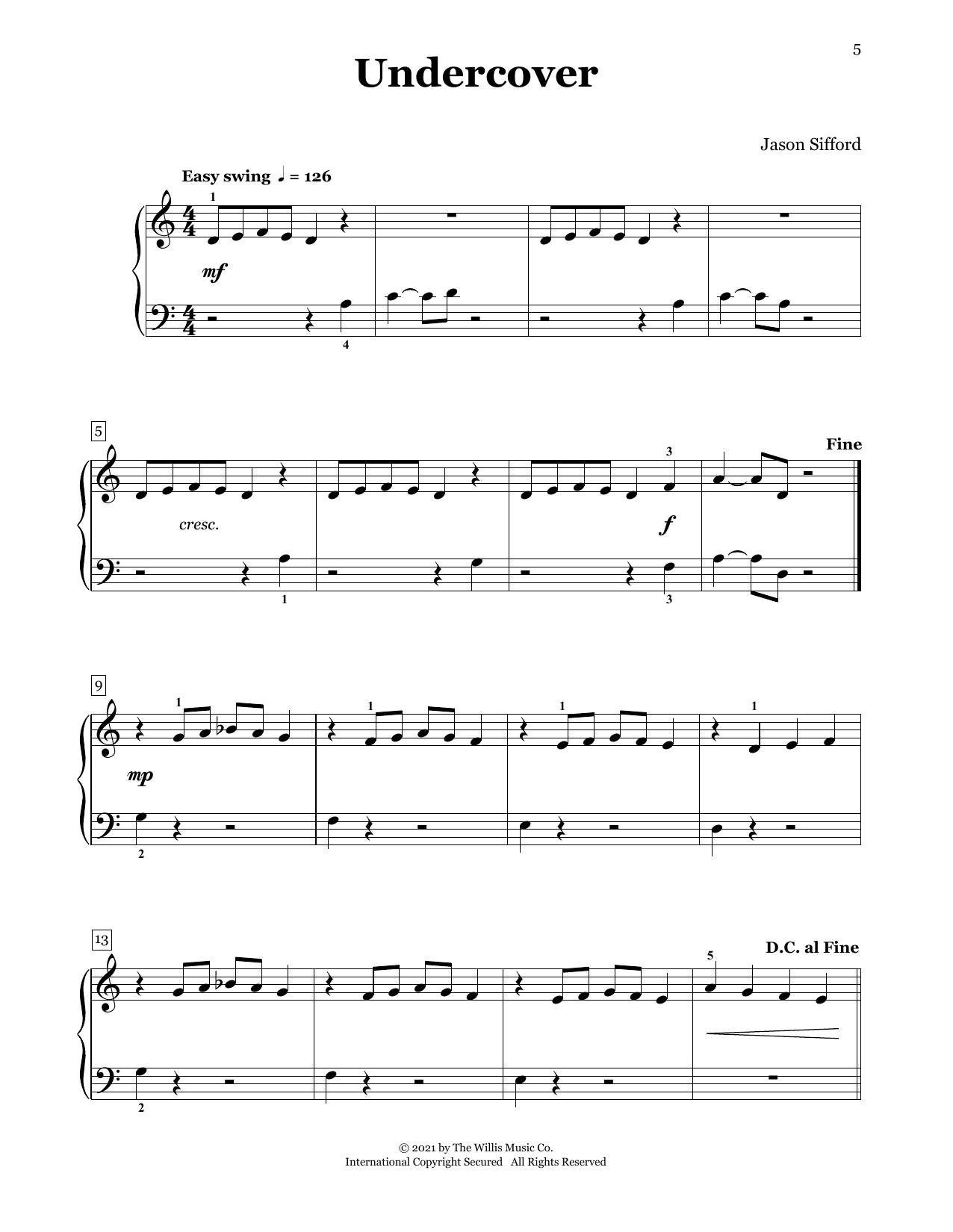 Jason Sifford Undercover sheet music notes and chords arranged for Piano Duet