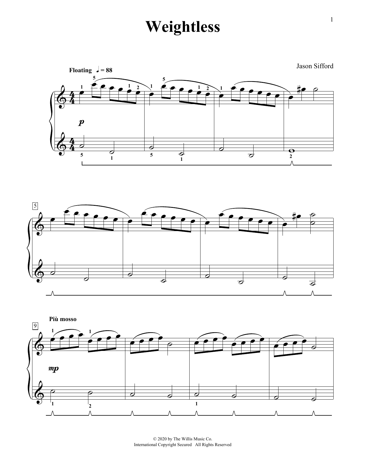 Jason Sifford Weightless sheet music notes and chords arranged for Educational Piano