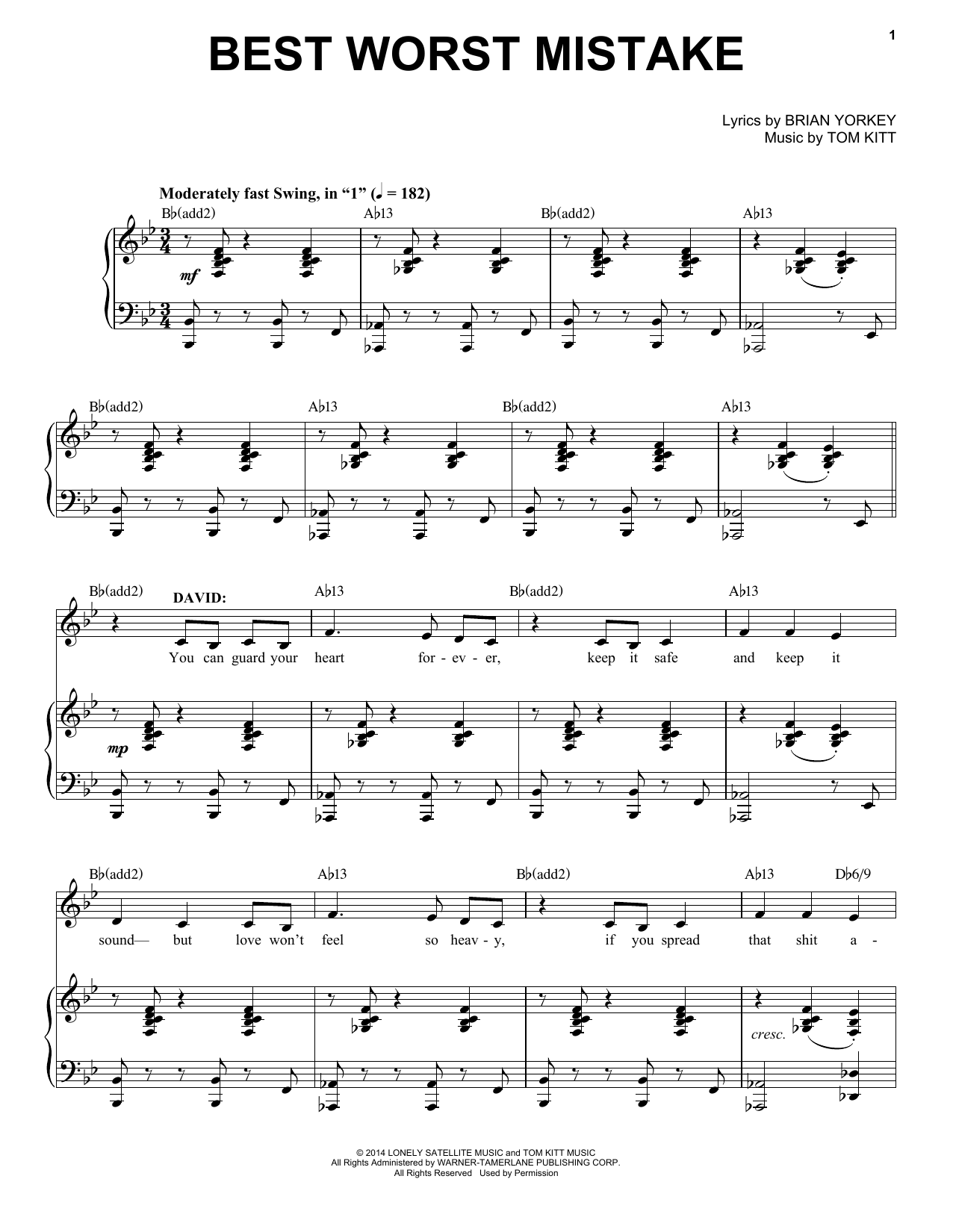 Jason Tam & Anthony Rapp Best Worst Mistake (from If/Then: A New Musical) sheet music notes and chords arranged for Piano & Vocal