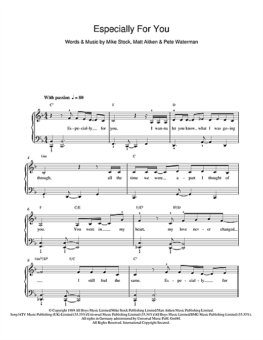 Jason Donovan & Kylie Minogue Especially For You sheet music notes and chords arranged for Beginner Piano