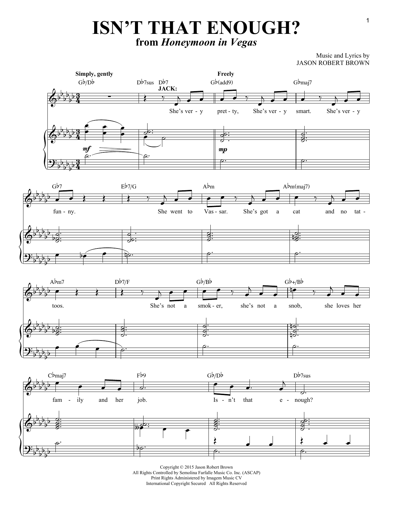 Jason Robert Brown Isn't That Enough? (from Honeymoon in Vegas) sheet music notes and chords arranged for Piano & Vocal