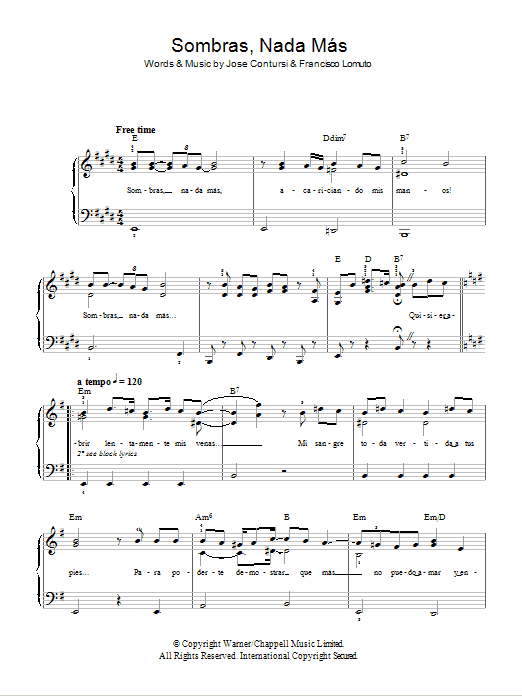 Javier Solis Sombras Nada Mas sheet music notes and chords arranged for Easy Piano