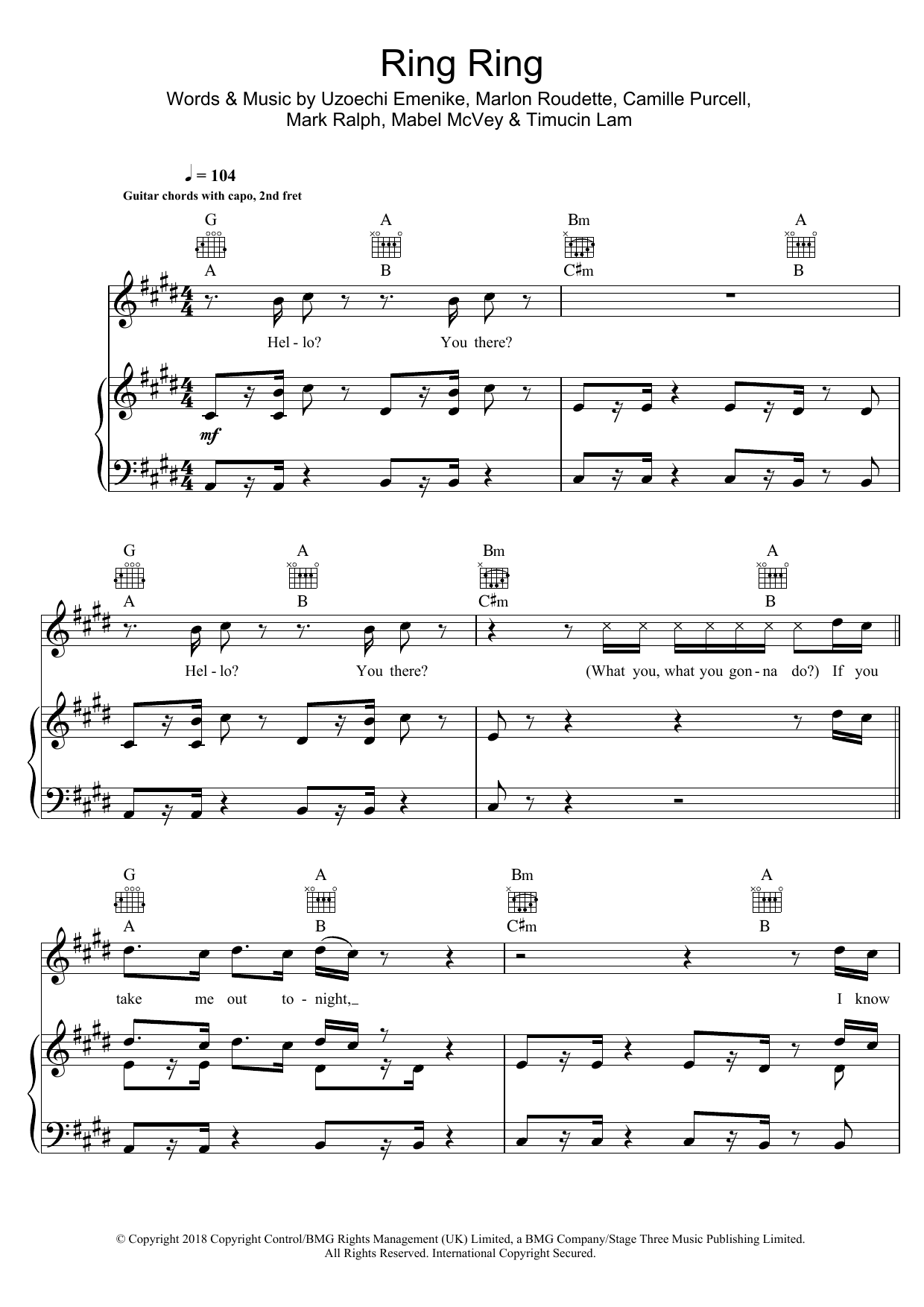 Jax Jones Ring Ring (featuring Mabel and Rich The Kid) sheet music notes and chords arranged for Piano, Vocal & Guitar Chords