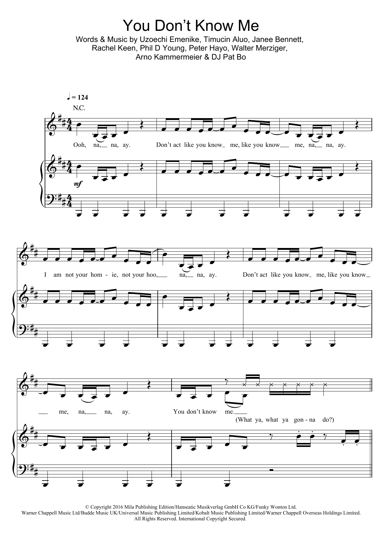 Jax Jones You Don't Know Me (featuring RAYE) sheet music notes and chords arranged for Piano, Vocal & Guitar Chords