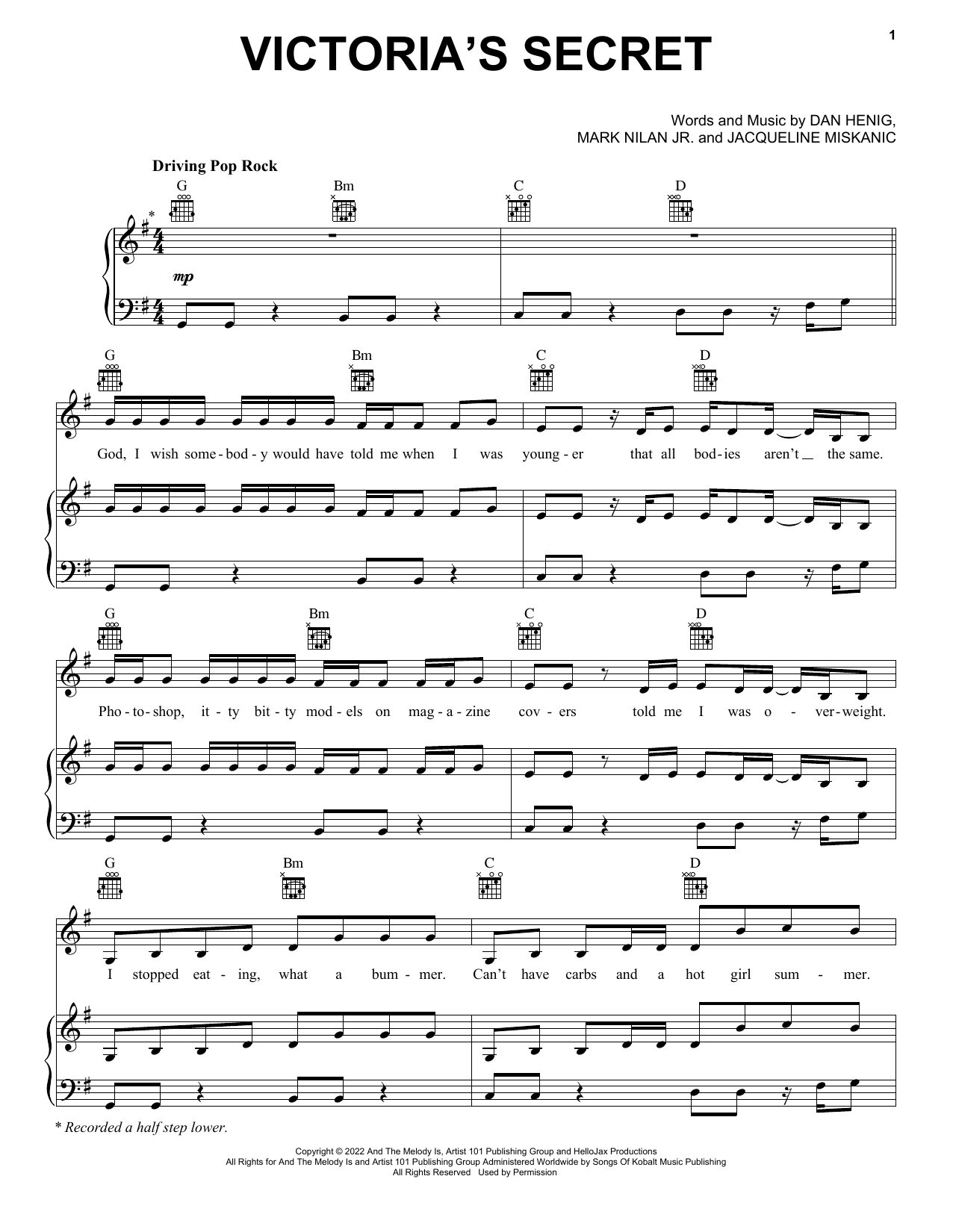 Jax Victoria's Secret sheet music notes and chords arranged for Piano, Vocal & Guitar Chords (Right-Hand Melody)