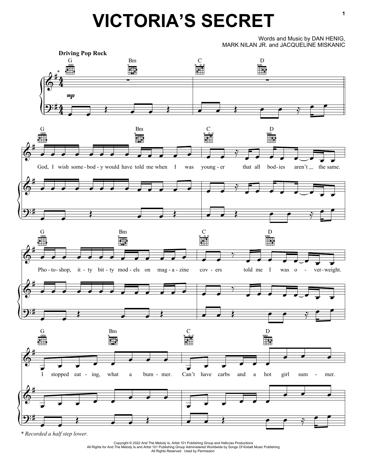 Jax Victoria's Secret sheet music notes and chords arranged for Piano, Vocal & Guitar Chords (Right-Hand Melody)
