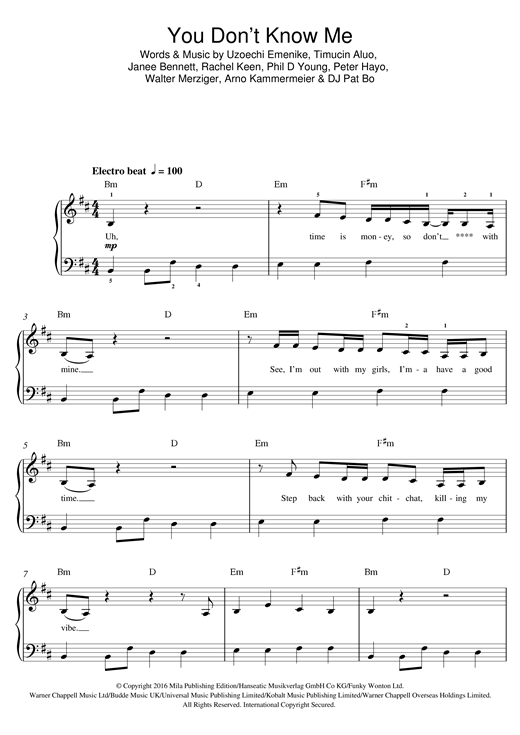 Jax Jones You Don't Know Me (feat. RAYE) sheet music notes and chords arranged for Beginner Piano