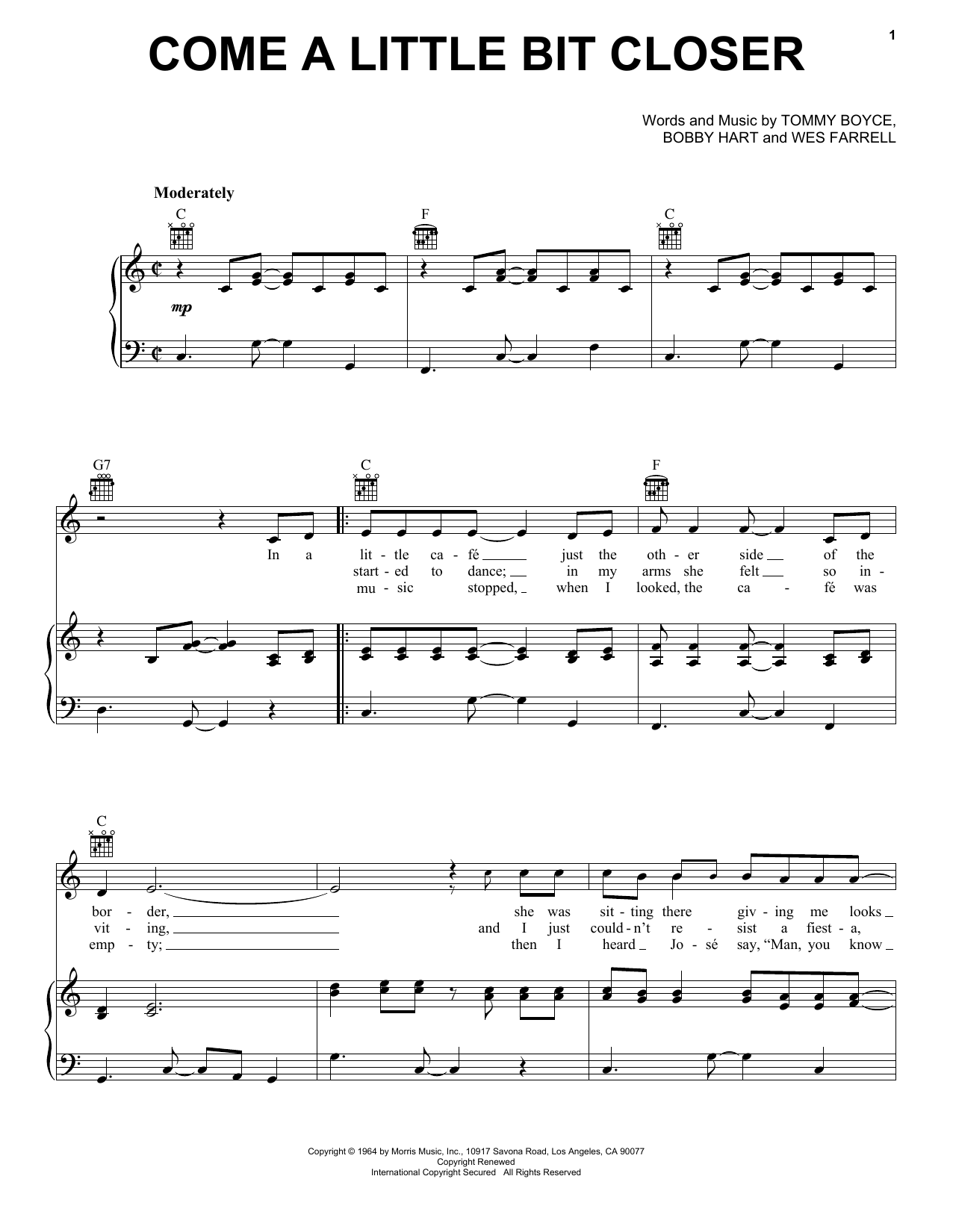 Jay & The Americans Come A Little Bit Closer sheet music notes and chords arranged for Piano, Vocal & Guitar Chords (Right-Hand Melody)