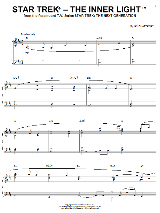 Jay Chattaway Star Trek - The Inner Light sheet music notes and chords arranged for Piano Solo