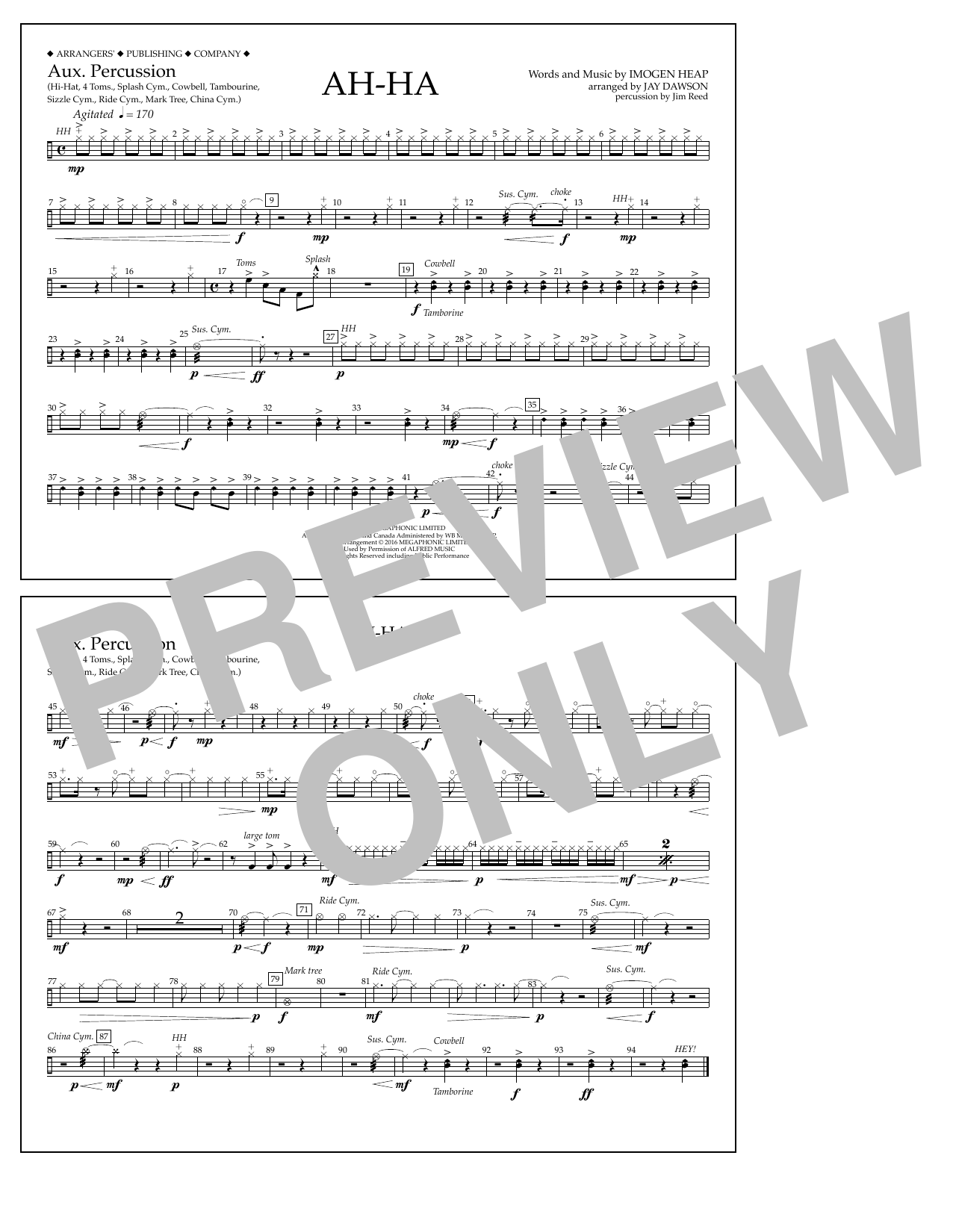 Jay Dawson Ah-ha - Aux. Percussion sheet music notes and chords arranged for Marching Band