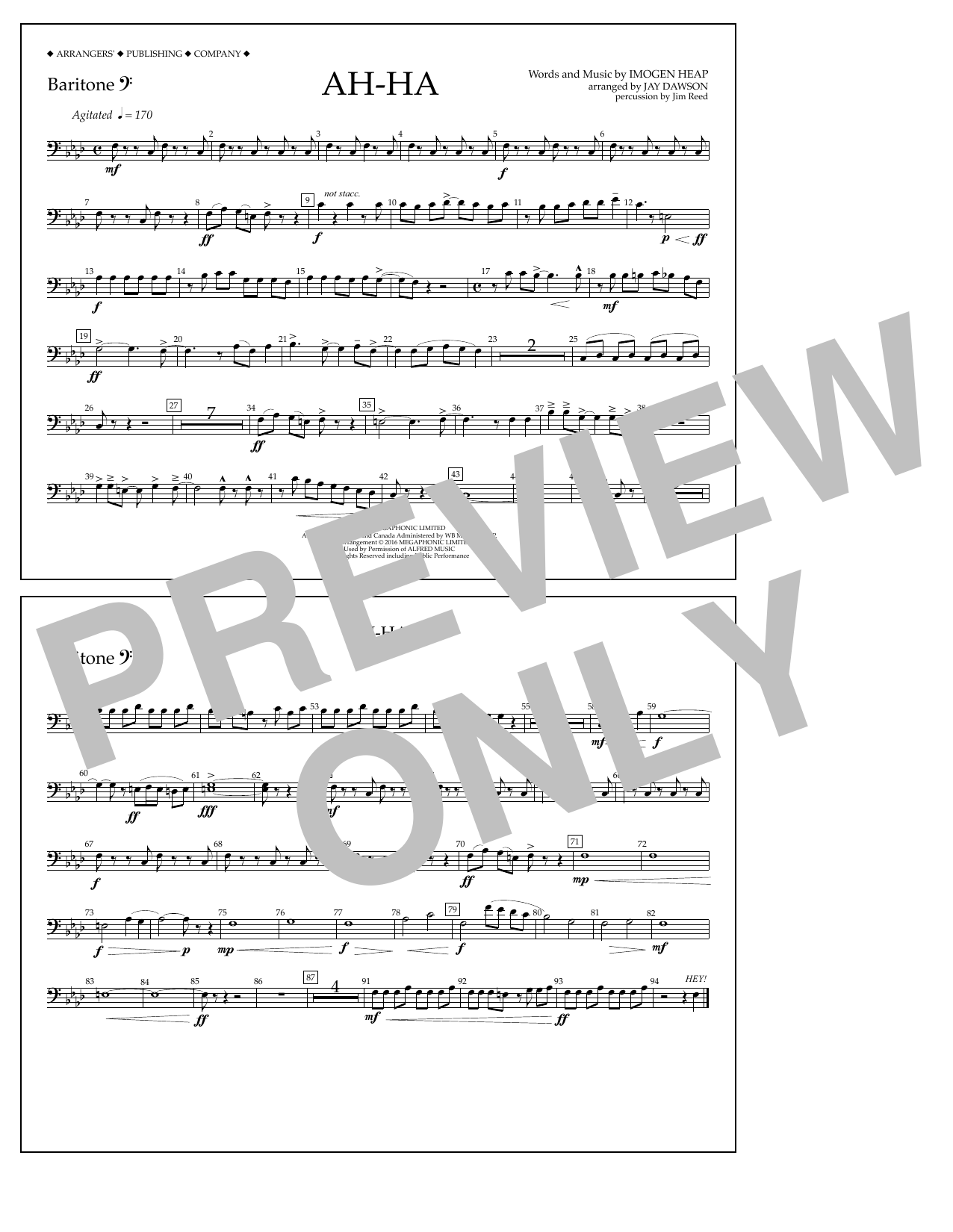 Jay Dawson Ah-ha - Baritone B.C. sheet music notes and chords arranged for Marching Band