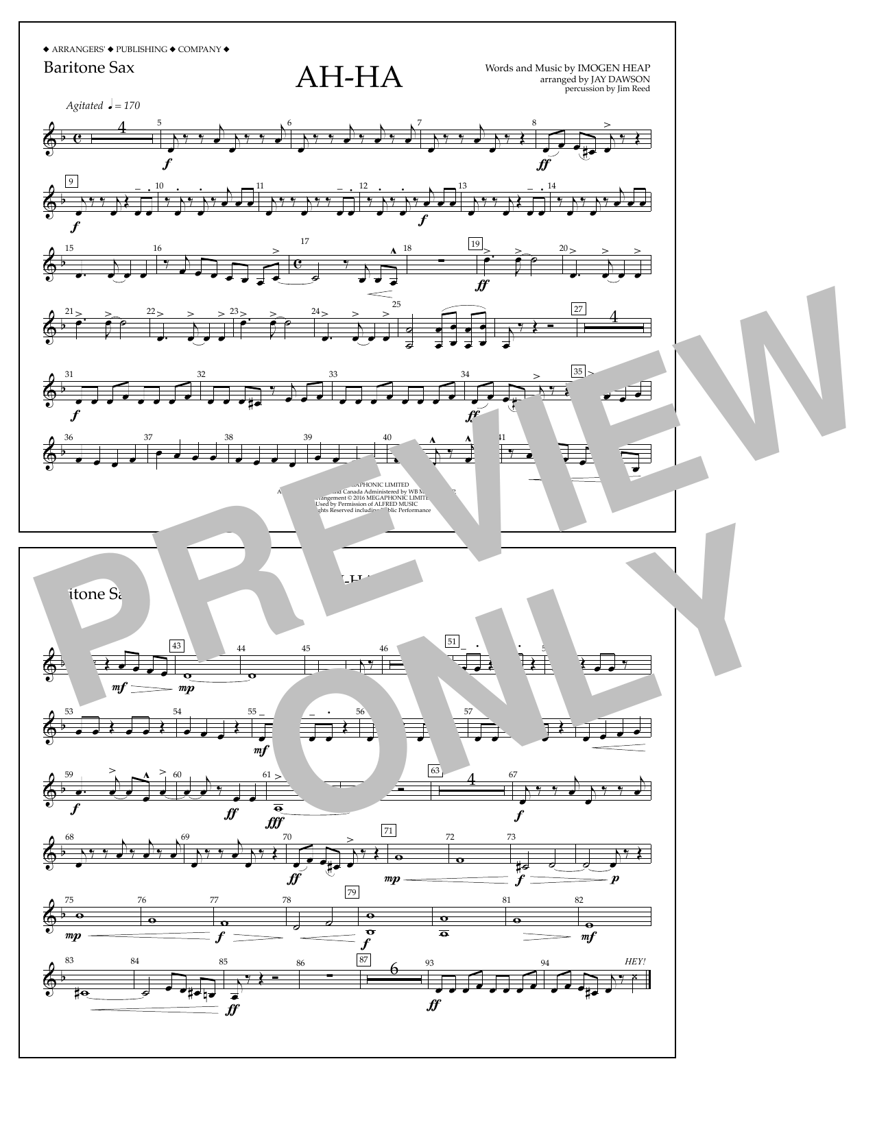 Jay Dawson Ah-ha - Baritone Sax sheet music notes and chords arranged for Marching Band