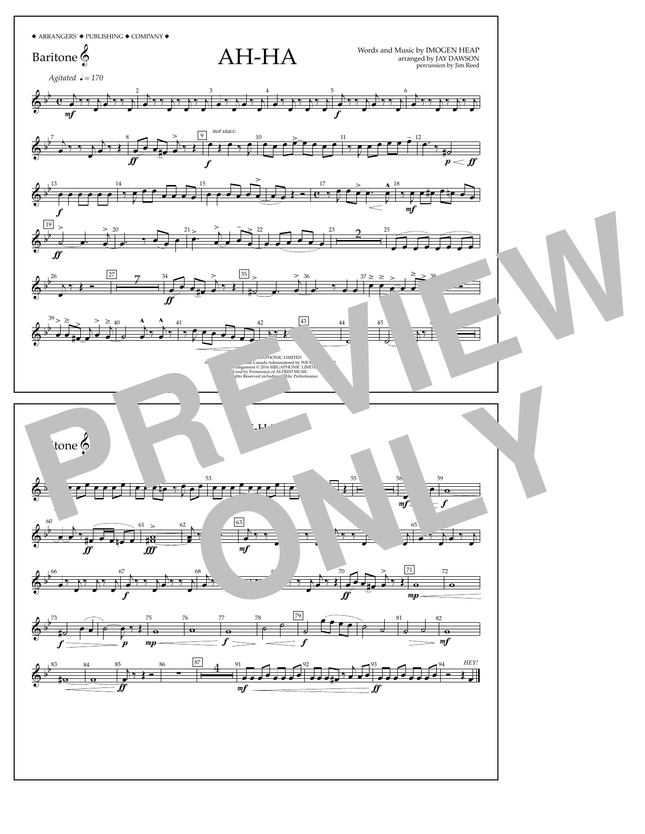Jay Dawson Ah-ha - Baritone T.C. sheet music notes and chords arranged for Marching Band