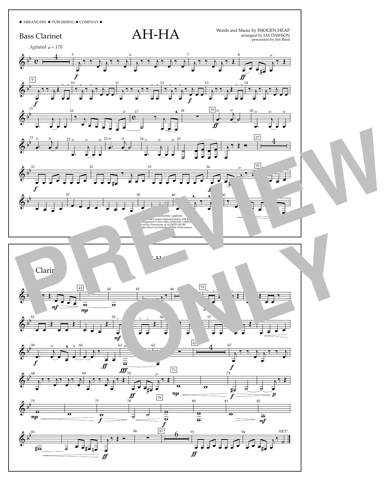 Jay Dawson Ah-ha - Bass Clarinet sheet music notes and chords arranged for Marching Band