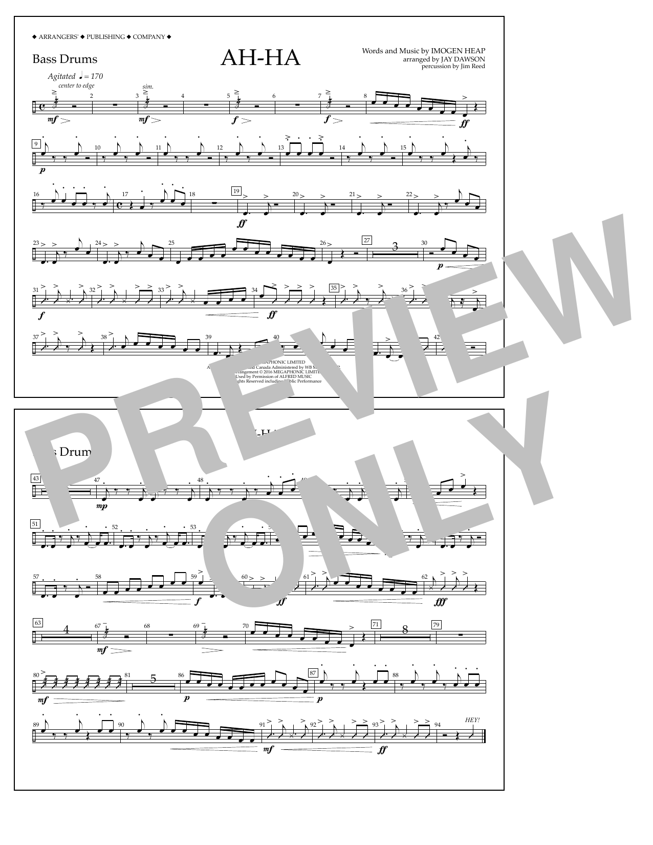 Jay Dawson Ah-ha - Bass Drums sheet music notes and chords arranged for Marching Band