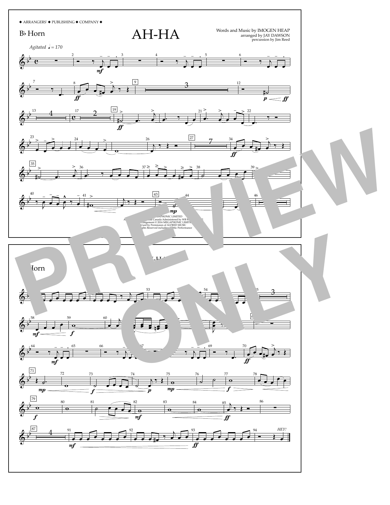 Jay Dawson Ah-ha - Bb Horn sheet music notes and chords arranged for Marching Band