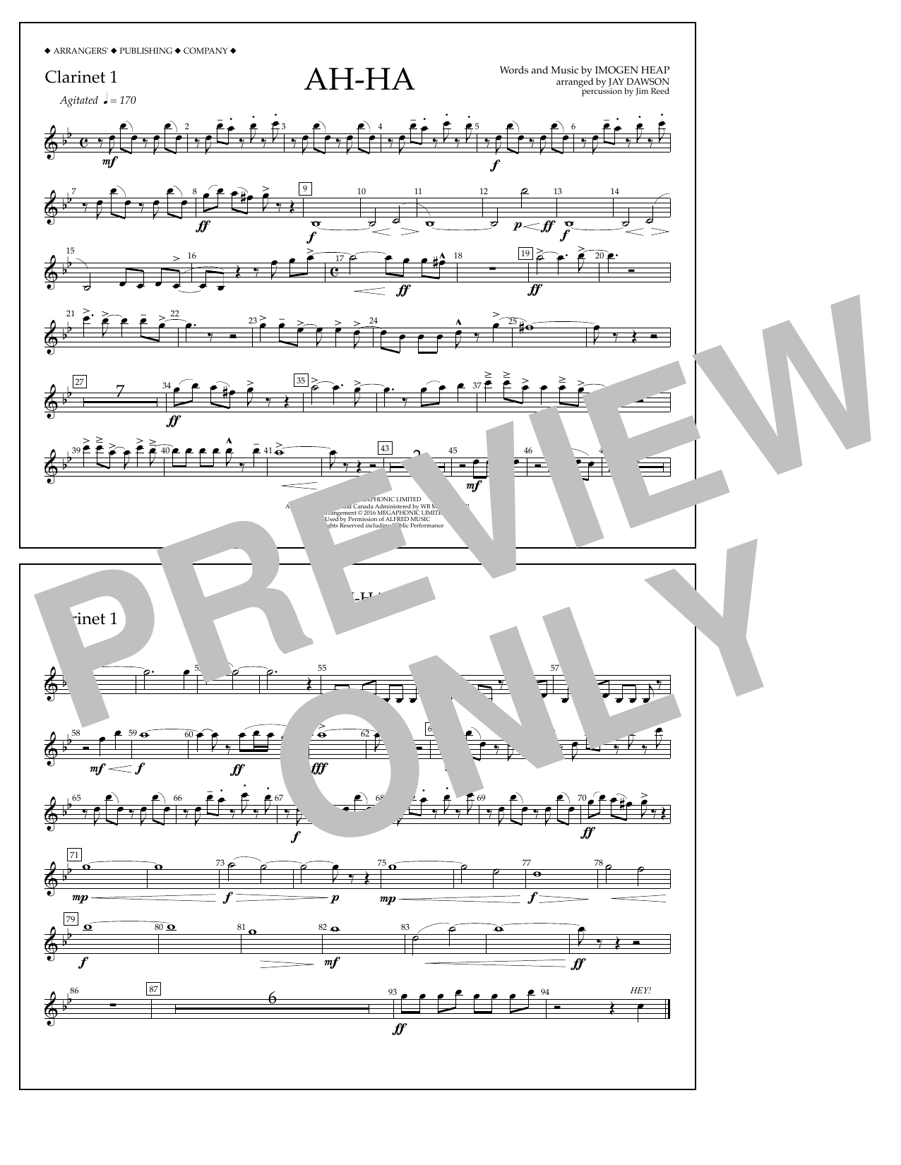 Jay Dawson Ah-ha - Clarinet 1 sheet music notes and chords arranged for Marching Band
