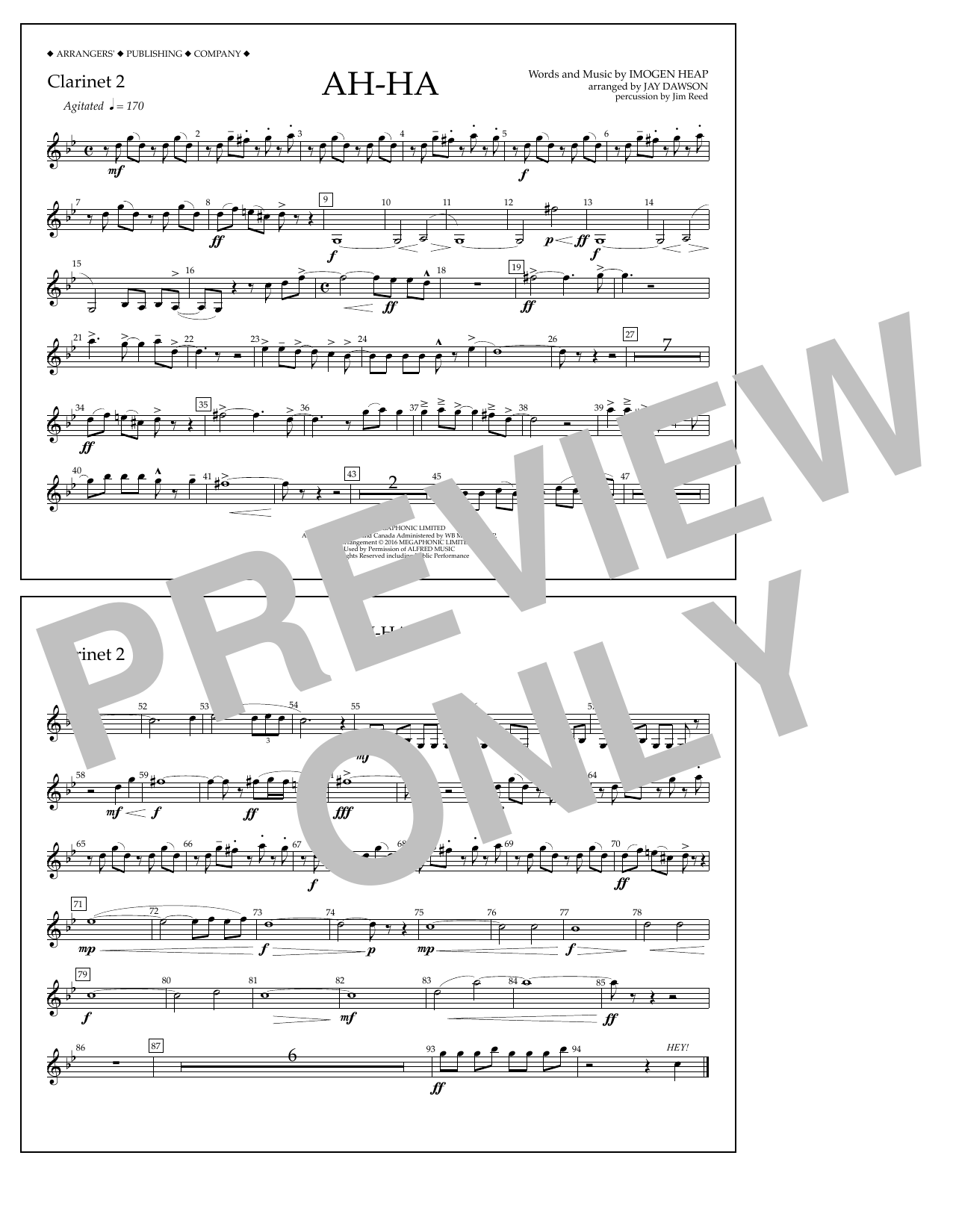 Jay Dawson Ah-ha - Clarinet 2 sheet music notes and chords arranged for Marching Band