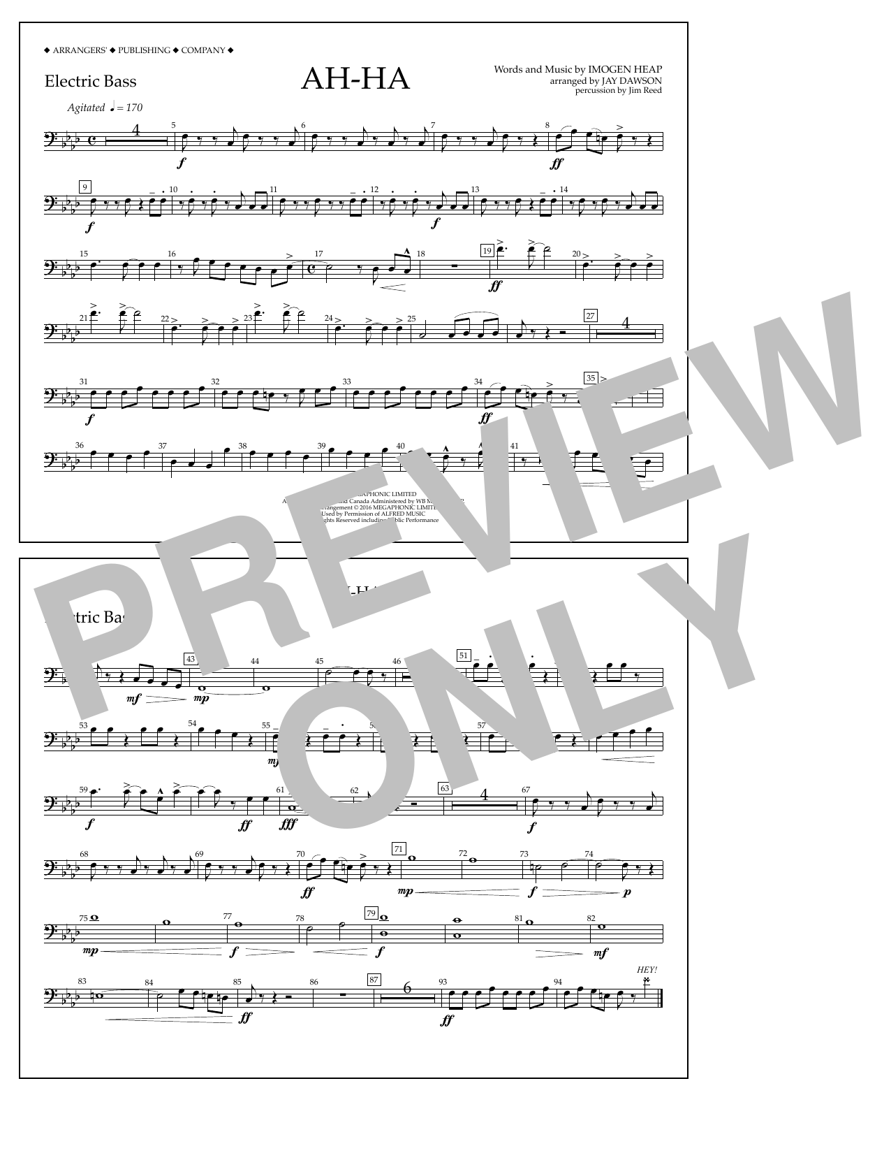 Jay Dawson Ah-ha - Electric Bass sheet music notes and chords arranged for Marching Band