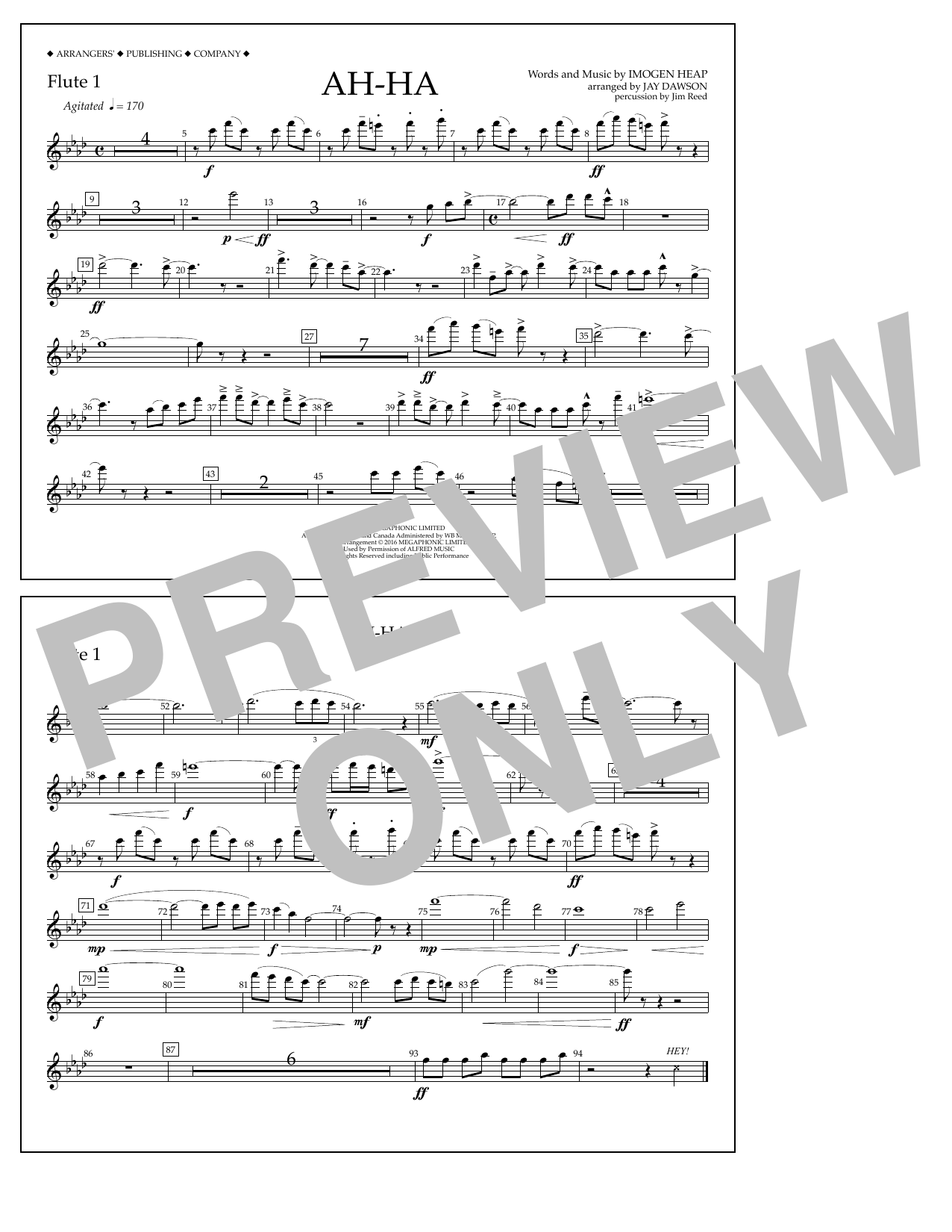Jay Dawson Ah-ha - Flute 1 sheet music notes and chords arranged for Marching Band