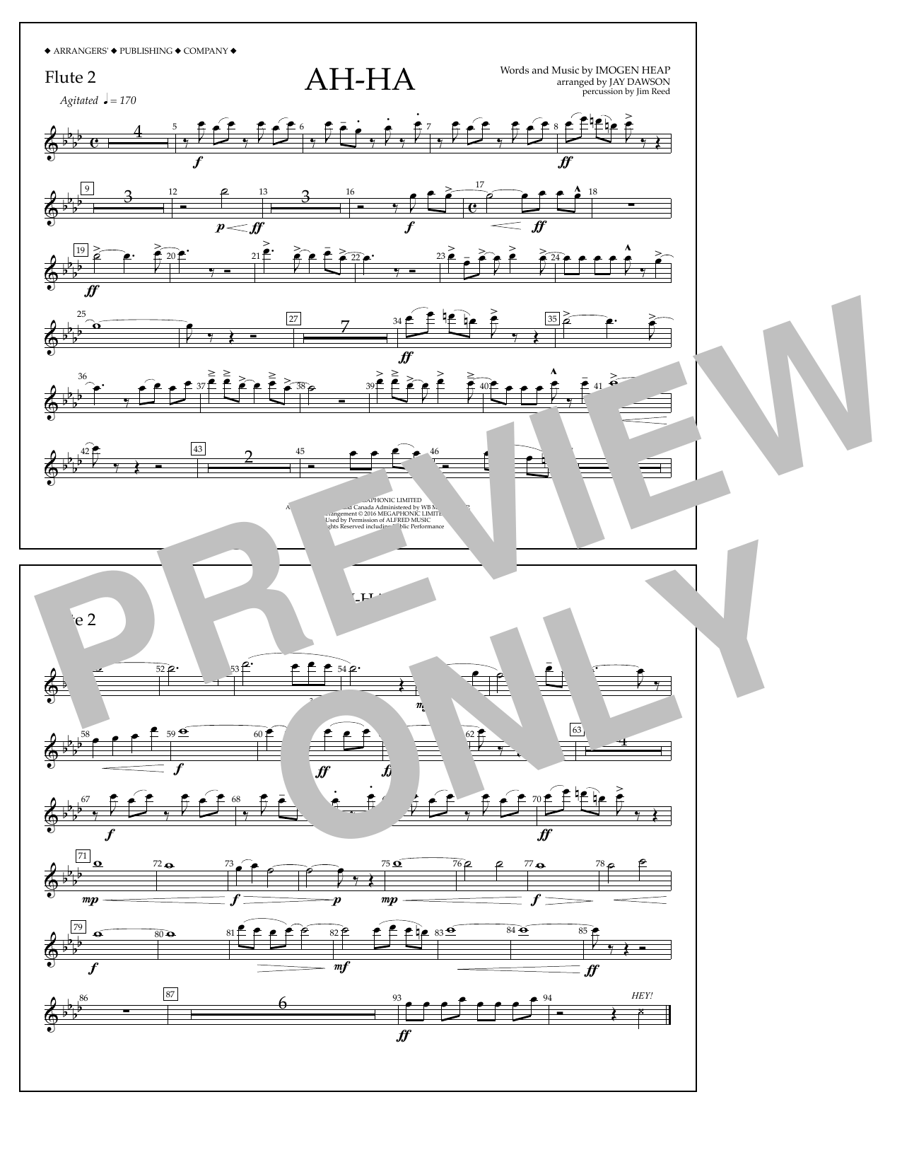 Jay Dawson Ah-ha - Flute 2 sheet music notes and chords arranged for Marching Band