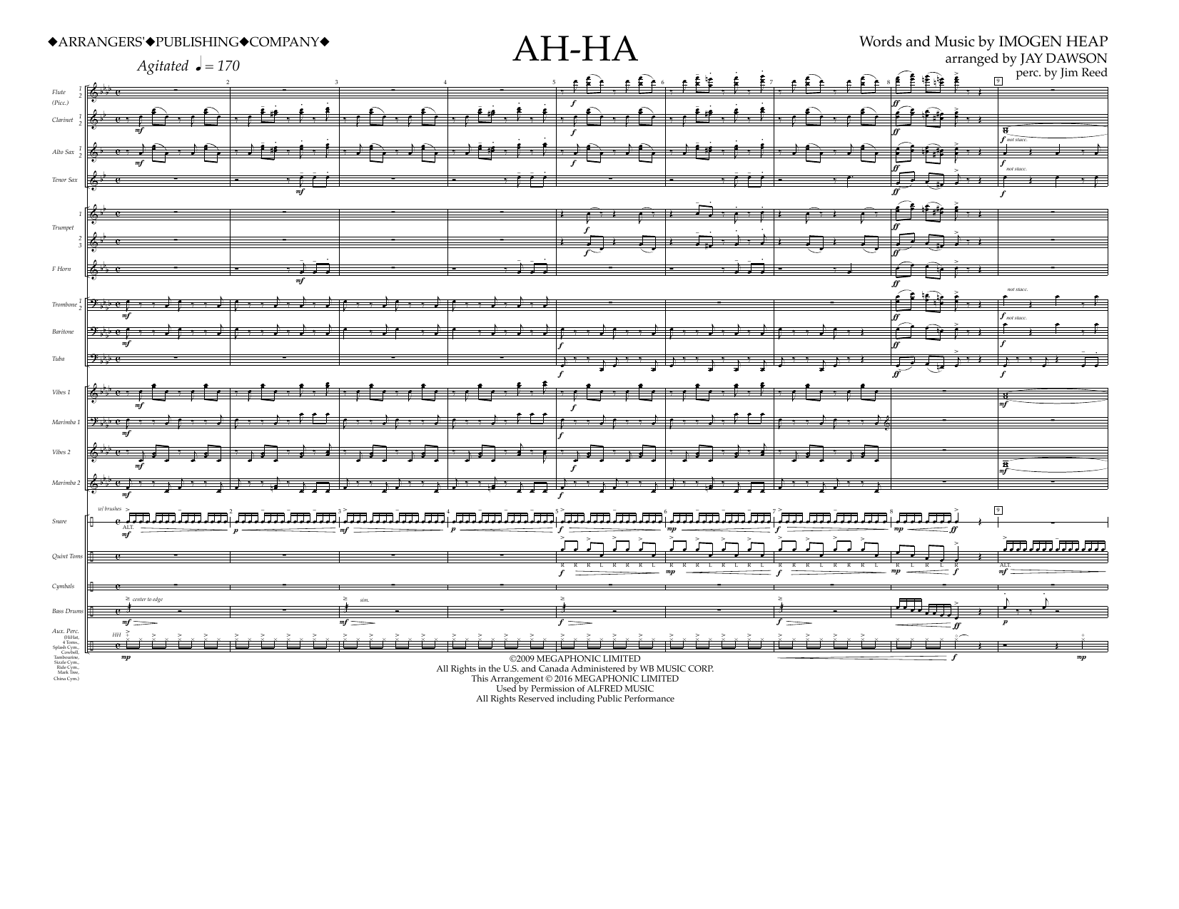 Jay Dawson Ah-ha - Full Score sheet music notes and chords arranged for Marching Band