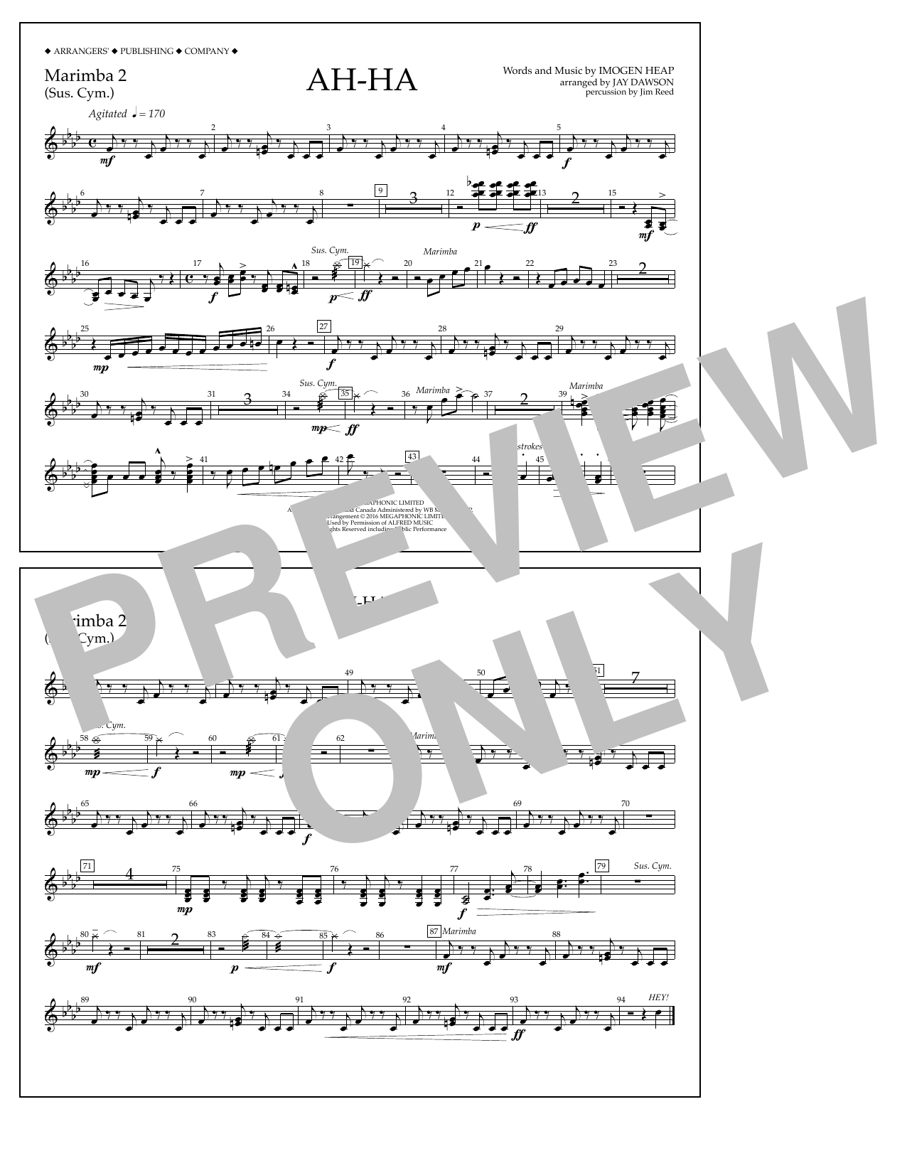 Jay Dawson Ah-ha - Marimba 2 sheet music notes and chords arranged for Marching Band