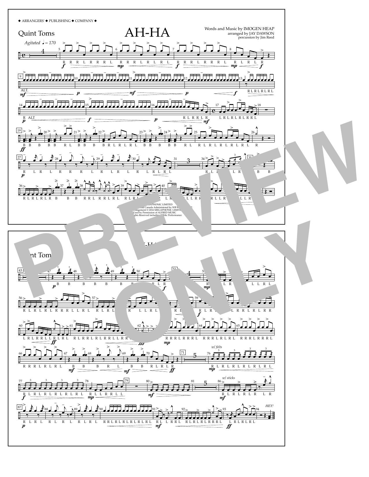 Jay Dawson Ah-ha - Quint-Toms sheet music notes and chords arranged for Marching Band