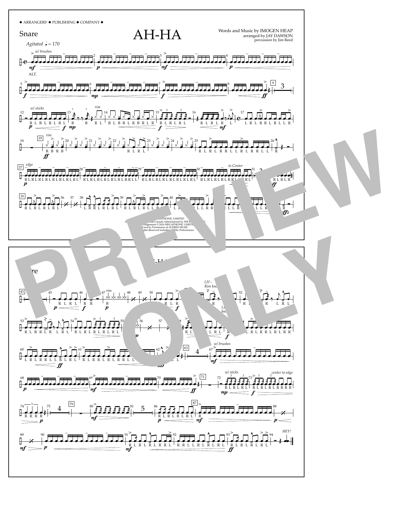 Jay Dawson Ah-ha - Snare sheet music notes and chords arranged for Marching Band