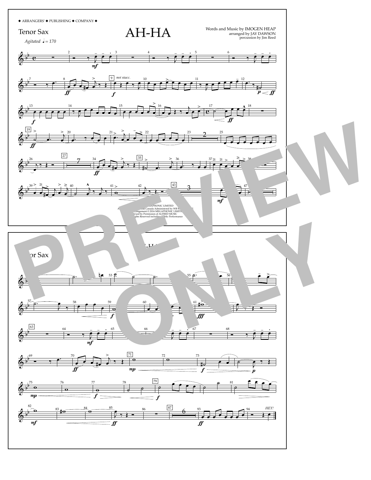 Jay Dawson Ah-ha - Tenor Sax sheet music notes and chords arranged for Marching Band