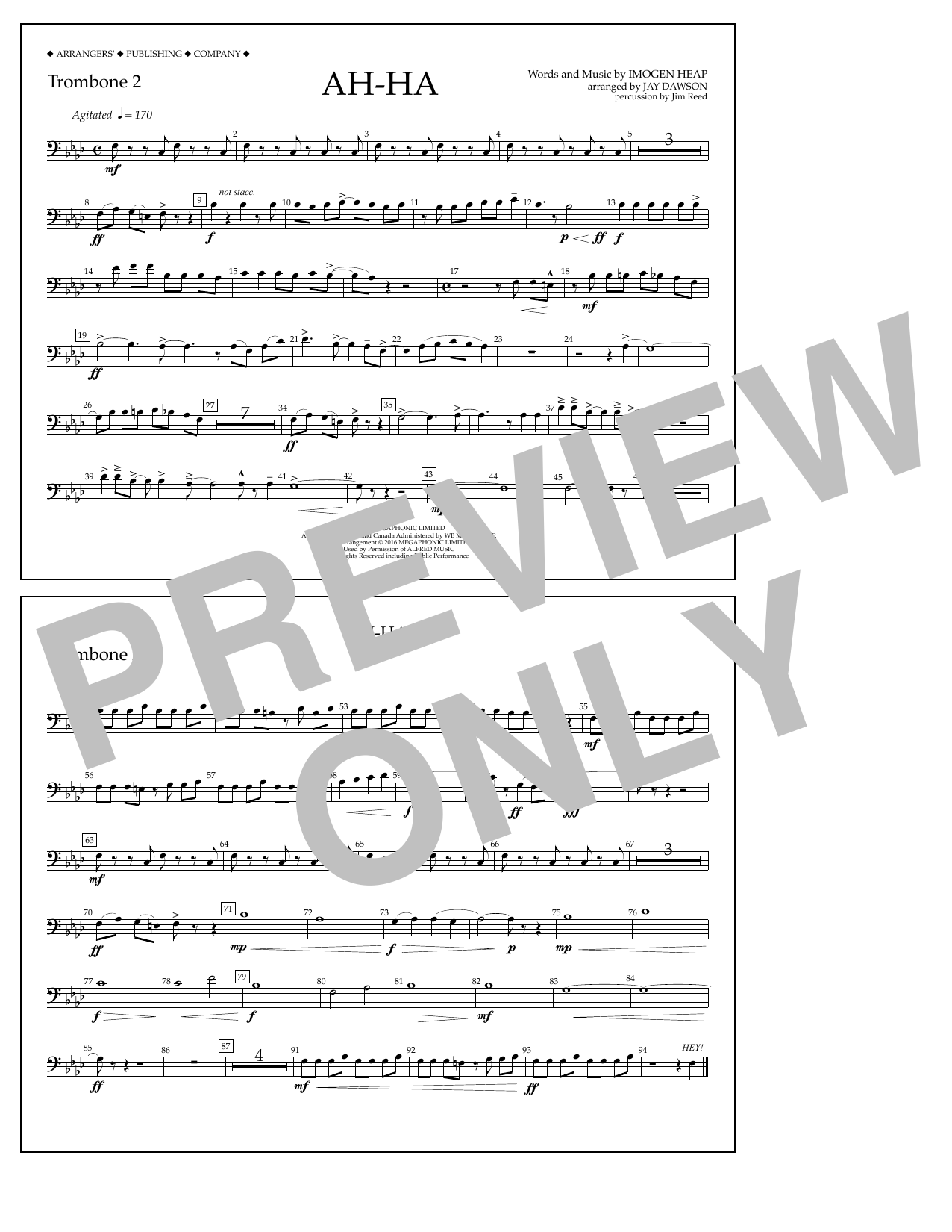 Jay Dawson Ah-ha - Trombone 2 sheet music notes and chords arranged for Marching Band