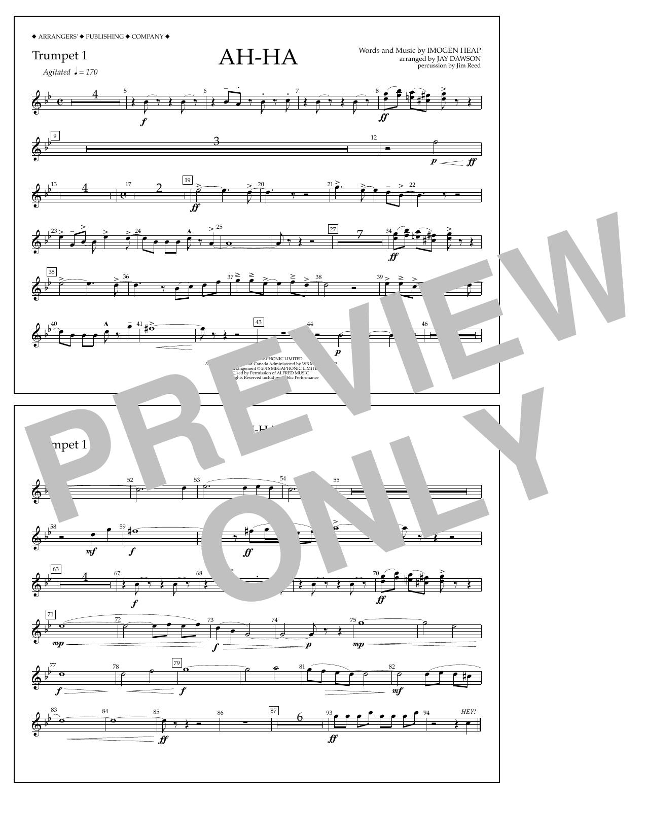 Jay Dawson Ah-ha - Trumpet 1 sheet music notes and chords arranged for Marching Band