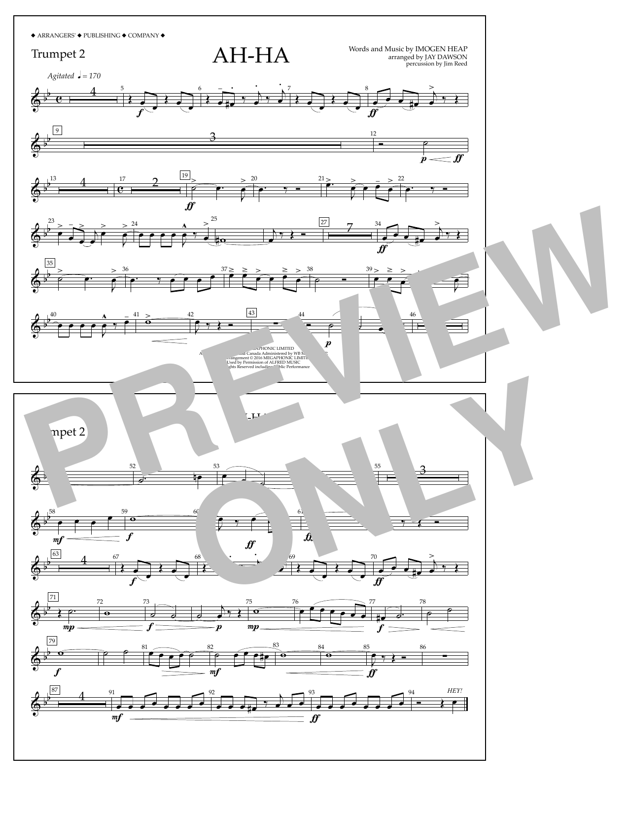 Jay Dawson Ah-ha - Trumpet 2 sheet music notes and chords arranged for Marching Band