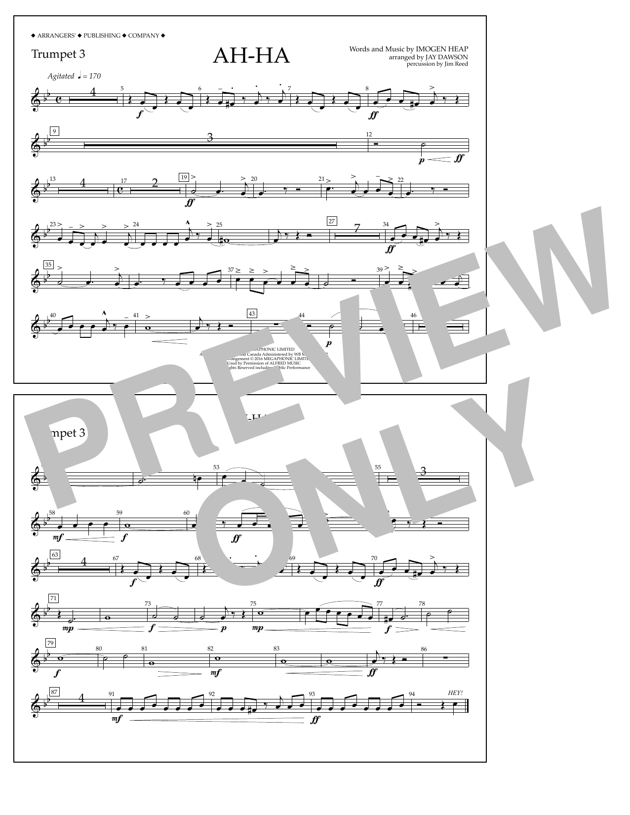 Jay Dawson Ah-ha - Trumpet 3 sheet music notes and chords arranged for Marching Band