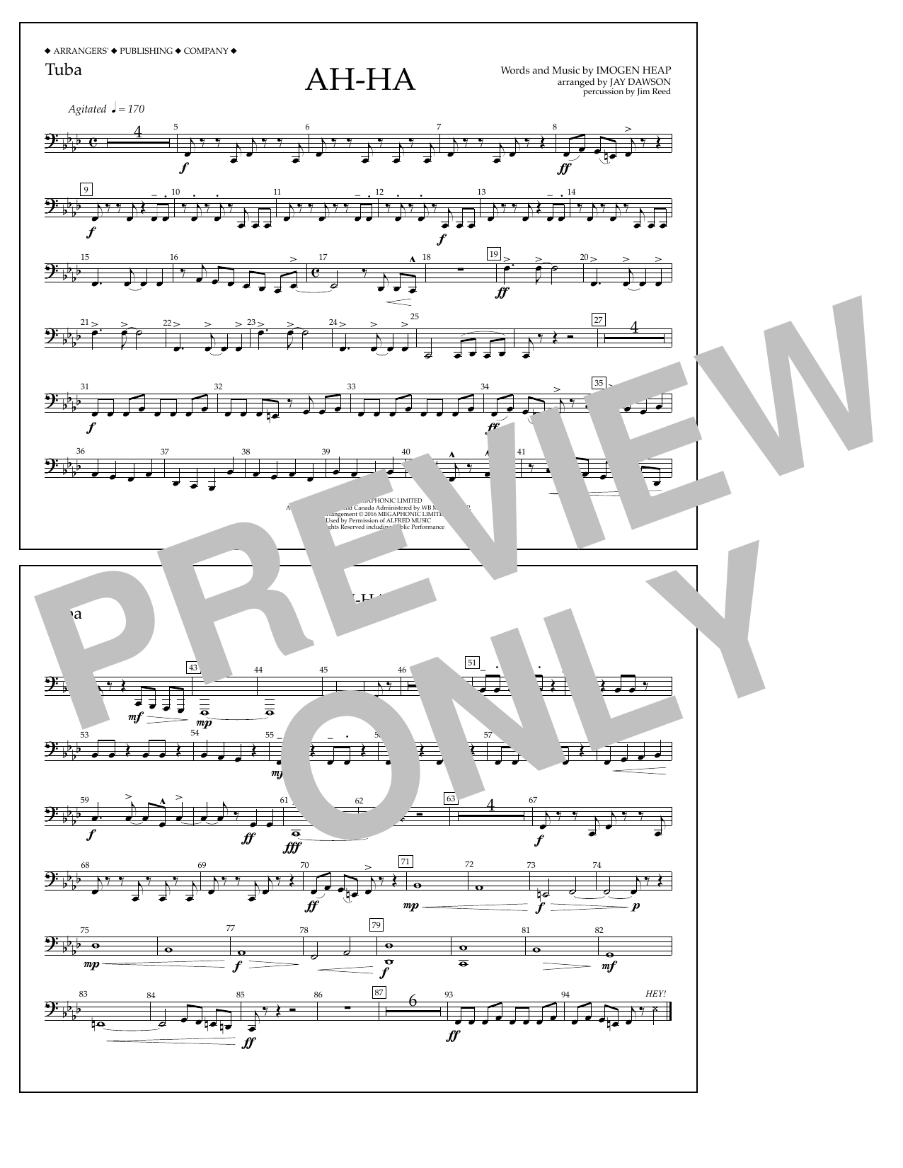 Jay Dawson Ah-ha - Tuba sheet music notes and chords arranged for Marching Band