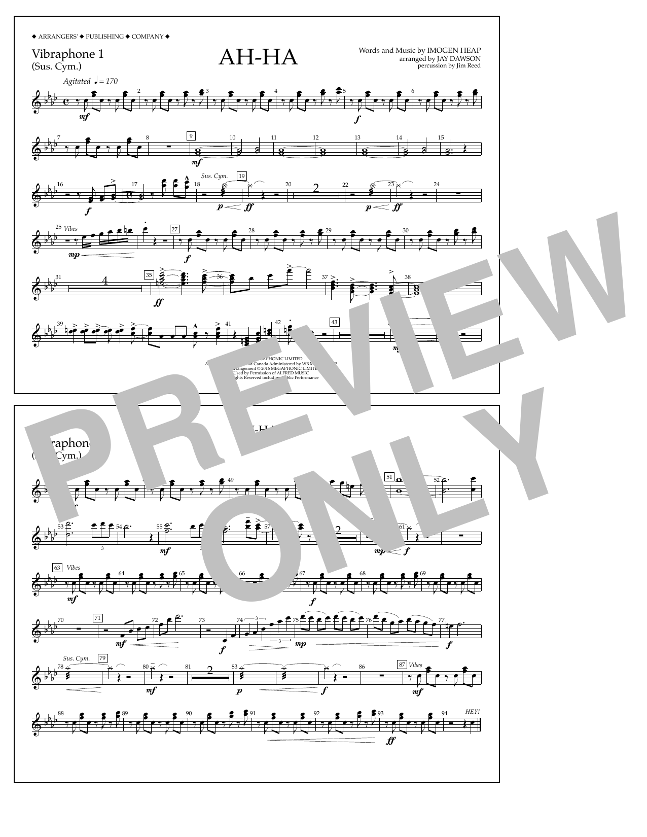 Jay Dawson Ah-ha - Vibraphone 1 sheet music notes and chords arranged for Marching Band