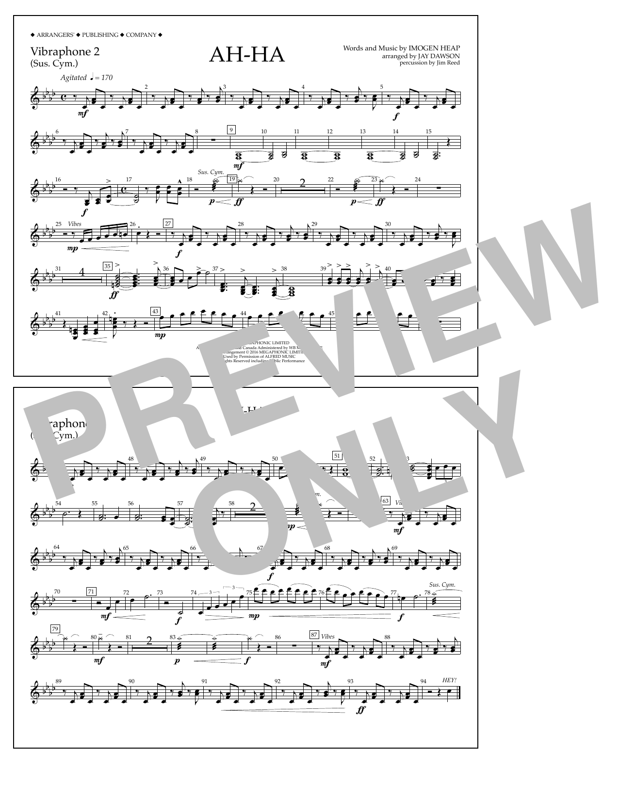 Jay Dawson Ah-ha - Vibraphone 2 sheet music notes and chords arranged for Marching Band
