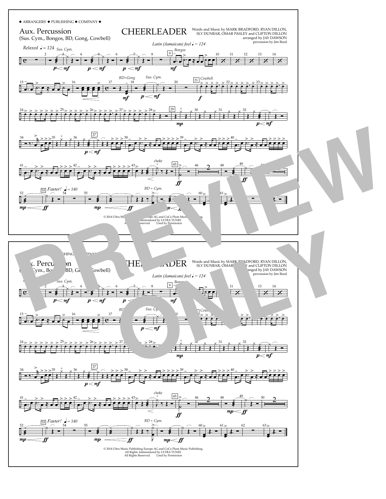 Jay Dawson Cheerleader - Aux. Percussion sheet music notes and chords arranged for Marching Band