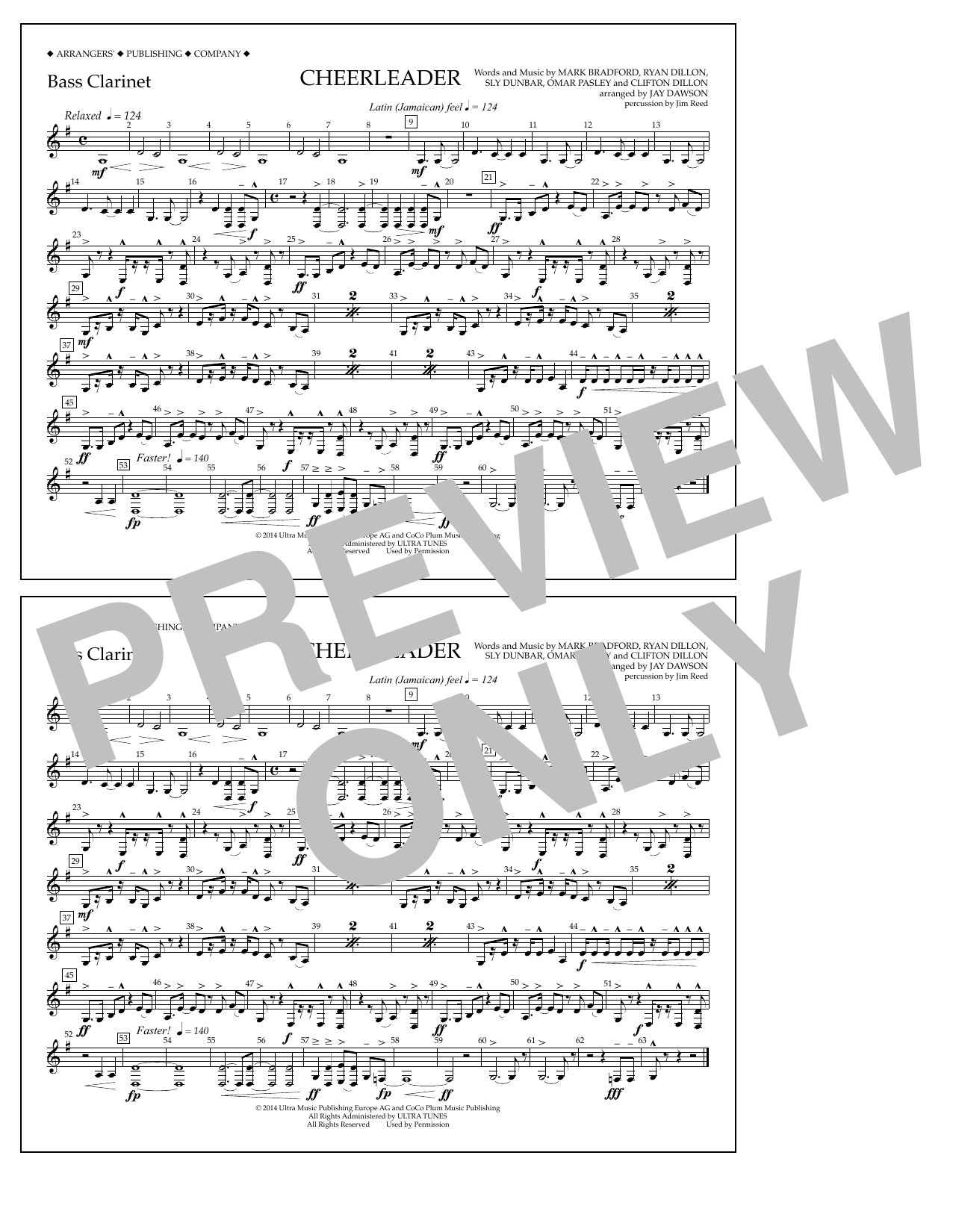 Jay Dawson Cheerleader - Bass Clarinet sheet music notes and chords arranged for Marching Band