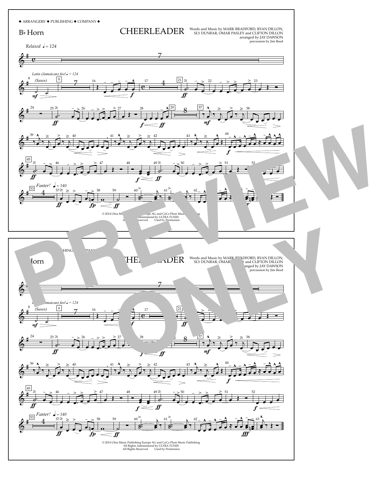 Jay Dawson Cheerleader - Bb Horn sheet music notes and chords arranged for Marching Band