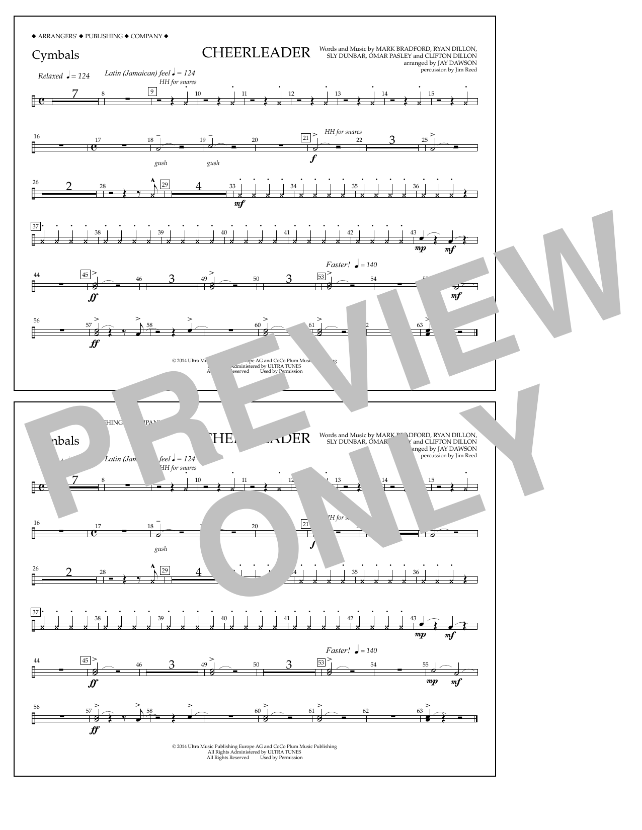 Jay Dawson Cheerleader - Cymbals sheet music notes and chords arranged for Marching Band